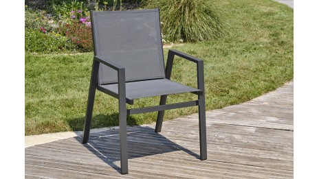 Fauteuil de jardin empilable FLORIDE en textilène et aluminium - GRIS ANTHRACITE