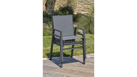 Fauteuil de jardin empilable FLORIDE en textilène et aluminium - GRIS ANTHRACITE