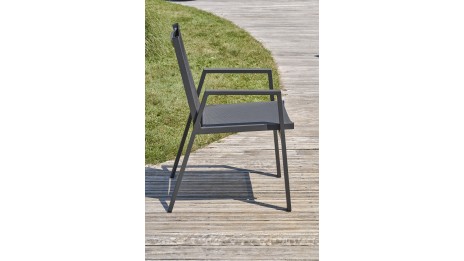 Fauteuil de jardin empilable FLORIDE en textilène et aluminium - GRIS ANTHRACITE