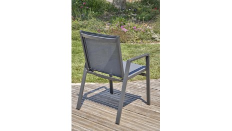 Fauteuil de jardin empilable FLORIDE en textilène et aluminium - GRIS ANTHRACITE
