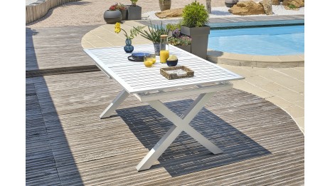 Lot composé d'une table de jardin FLORIDE-TB240-ALU-B avec rallonge et de 6 fauteuils FLORIDE-FT-BLANC empilables
