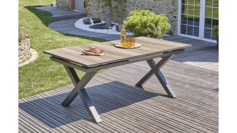 Lot composé d'une table de jardin FLORIDE-TB240-HPL-AW avec rallonge et de 8 fauteuils FLORIDE-FT-GRISANTH empilables