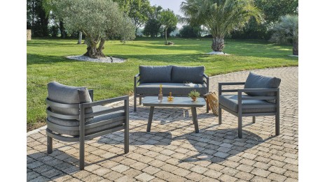 Salon bas de jardin LISBONNE 4 places en aluminium - GRIS ANTHRACITE