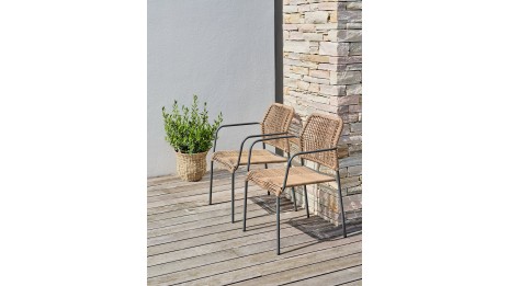Lot composé d'une table de jardin LOUISE-TB70-A-ANTH pliante et de 2 fauteuils MARCEAU-FT-ANTH