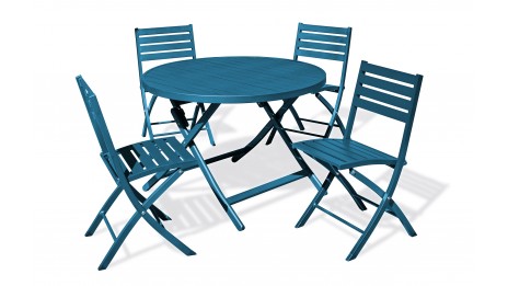 Lot composé d'une table de jardin MARIUS-TB110-CANARD pliante et de 4 chaises MARIUS-CP-CANARD pliantes