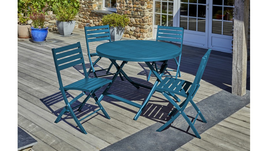 Lot composé d'une table de jardin MARIUS-TB110-CANARD pliante et de 4 chaises MARIUS-CP-CANARD pliantes