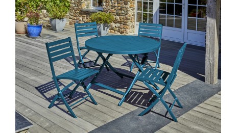 Lot composé d'une table de jardin MARIUS-TB110-CANARD pliante et de 4 chaises MARIUS-CP-CANARD pliantes