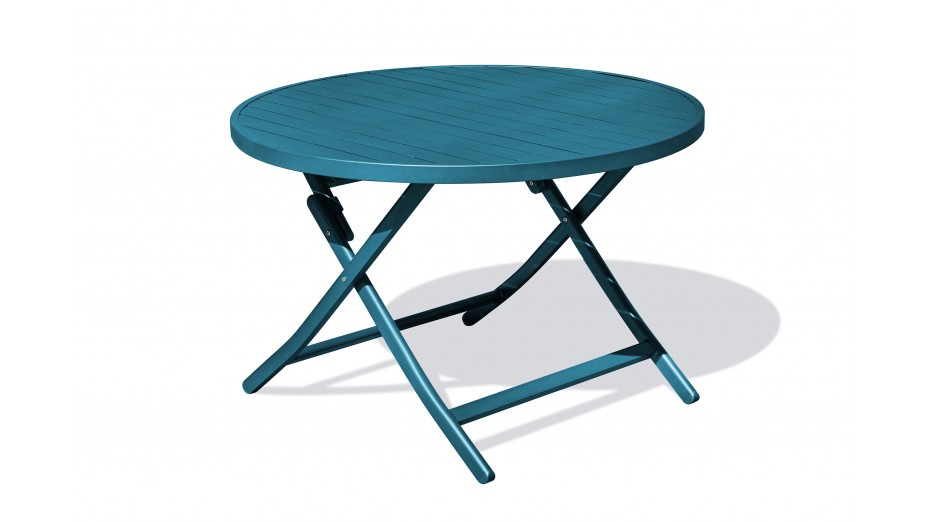 Table de jardin pliante MARIUS (diam. 110 cm) en aluminium - BLEU CANARD