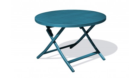Table de jardin pliante MARIUS (diam. 110 cm) en aluminium - BLEU CANARD