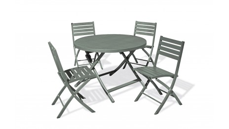 Lot composé d'une table de jardin MARIUS-TB110-KAKI pliante et de 4 chaises MARIUS-CP-KAKI pliantes