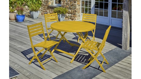 Lot composé d'une table de jardin MARIUS-TB110-MOUTARD pliante et de 4 chaises MARIUS-CP-MOUTARDE pliantes