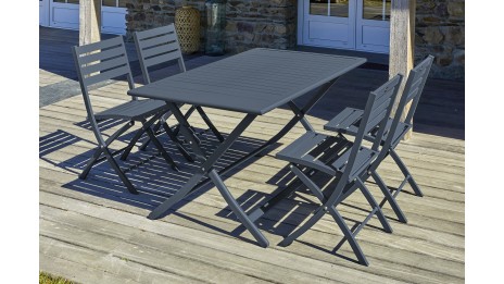 Lot composé d'une table de jardin MARIUS-TB140-GRISANT pliante et de 4 chaises MARIUS-CP-GRISANT pliantes