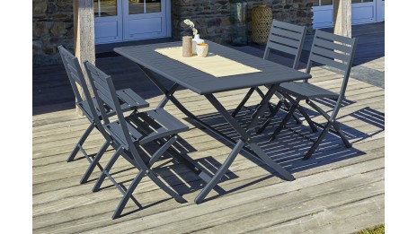 Lot composé d'une table de jardin MARIUS-TB140-GRISANT pliante et de 4 chaises MARIUS-CP-GRISANT pliantes