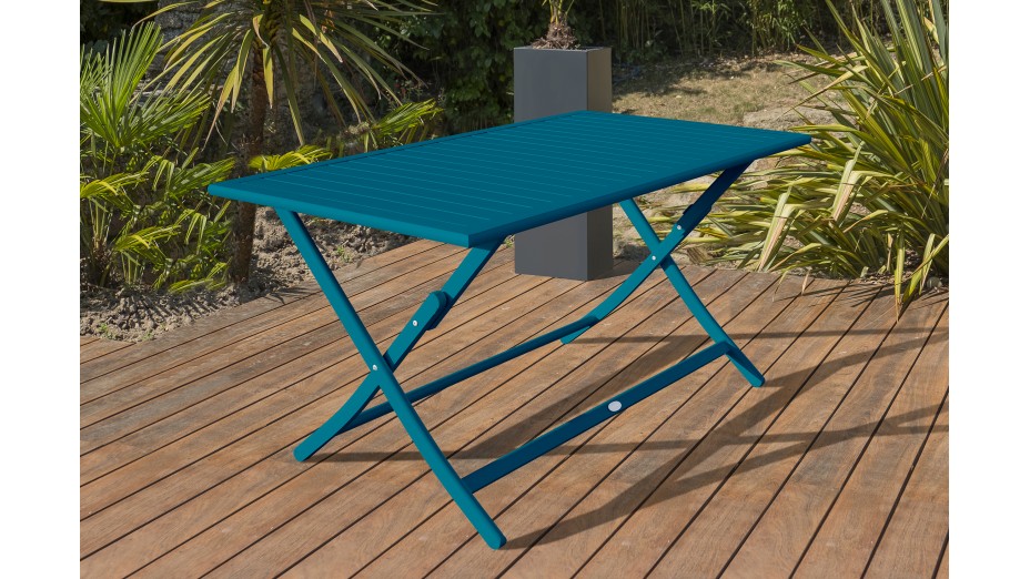 Table de jardin pliante MARIUS (140x80 cm) en aluminium - BLEU CANARD
