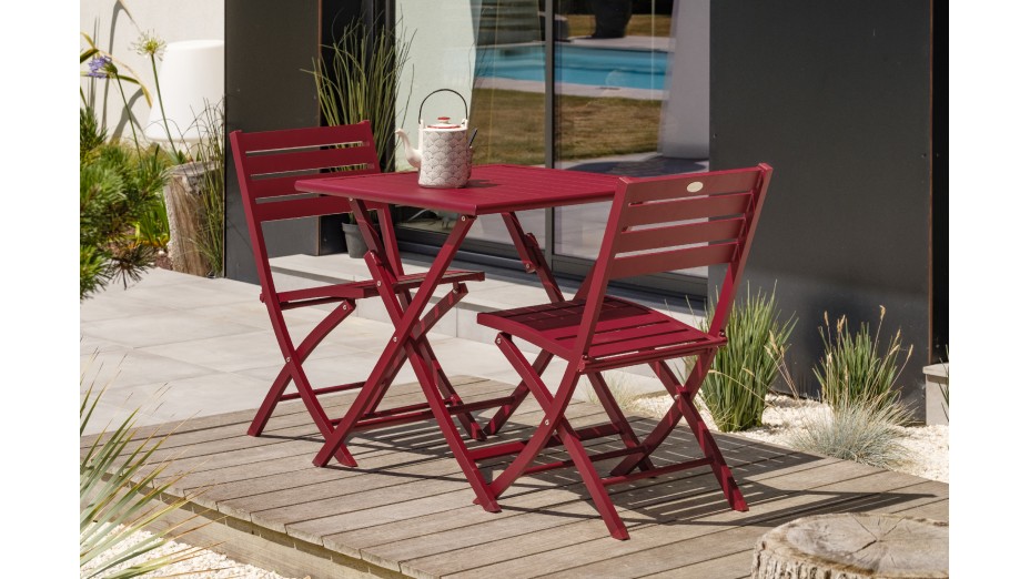 Lot composé d'une table de jardin MARIUS-TB70-CARMIN pliante et de 2 chaises MARIUS-CP-CARMIN pliantes