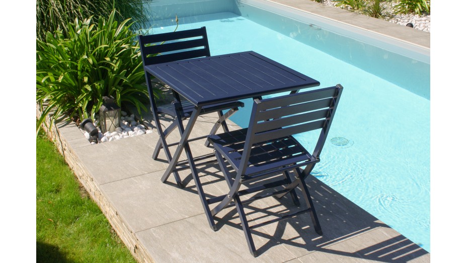Lot composé d'une table de jardin MARIUS-TB70-MARINE pliante et de 2 chaises MARIUS-CP-MARINE pliantes