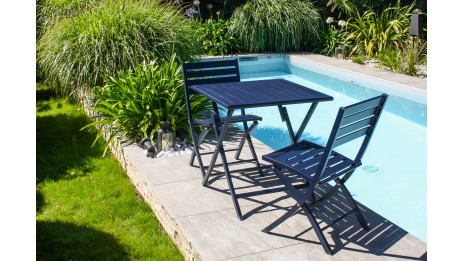 Lot composé d'une table de jardin MARIUS-TB70-MARINE pliante et de 2 chaises MARIUS-CP-MARINE pliantes