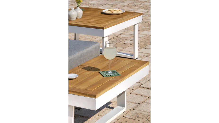 Salon de jardin MIYAKO 5 places en aluminium et acacia - BLANC