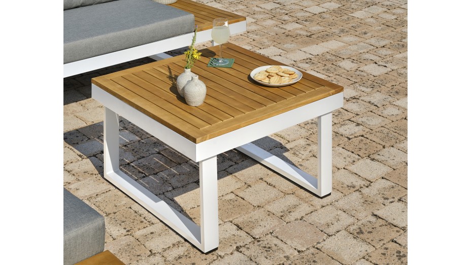 Salon de jardin MIYAKO 5 places en aluminium et acacia - BLANC