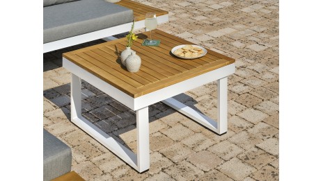 Salon de jardin MIYAKO 5 places en aluminium et acacia - BLANC