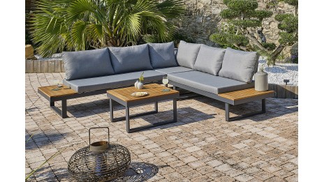 Salon de jardin MIYAKO 5 places en aluminium et acacia - GRIS ANTHRACITE