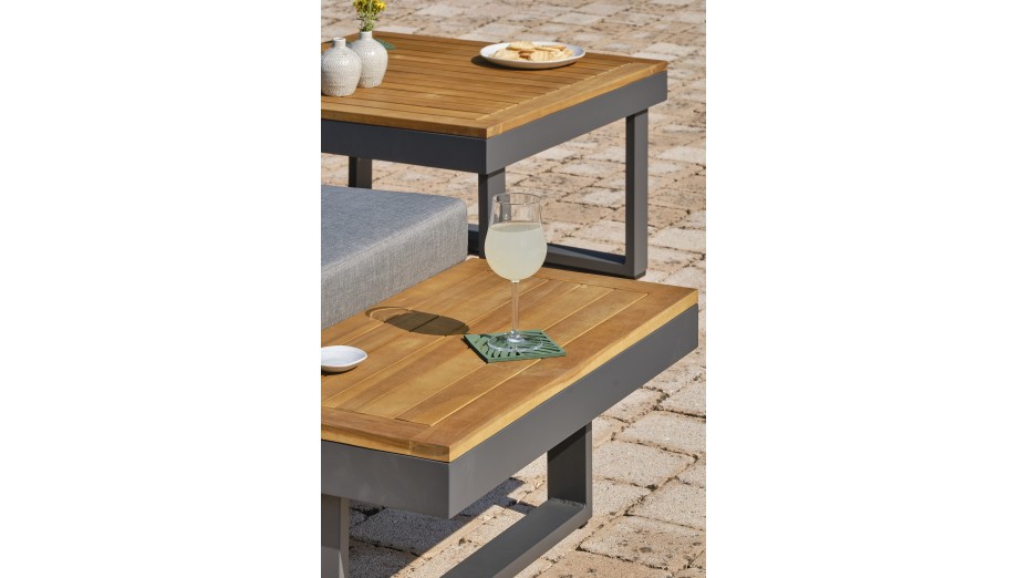 Salon de jardin MIYAKO 5 places en aluminium et acacia - GRIS ANTHRACITE
