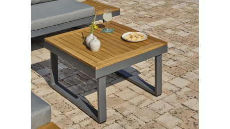 Salon de jardin MIYAKO 5 places en aluminium et acacia - GRIS ANTHRACITE