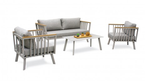 Salon bas de jardin NAPOLI 5 places en aluminium - GRIS