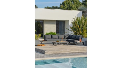 Salon de jardin d'angle ALICANTE 6 places en teck et aluminium - GRIS ANTHRACITE