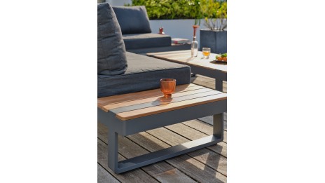 Salon de jardin d'angle ALICANTE 6 places en teck et aluminium - GRIS ANTHRACITE