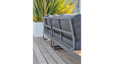 Salon de jardin d'angle ALICANTE 6 places en teck et aluminium - GRIS ANTHRACITE