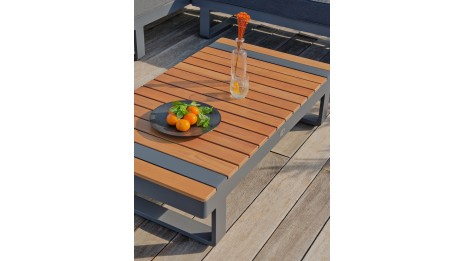 Salon de jardin d'angle ALICANTE 6 places en teck et aluminium - GRIS ANTHRACITE