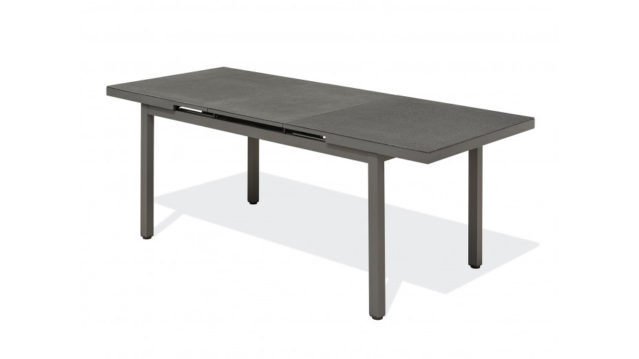 Table de jardin DANIA (160/210x90 cm) en aluminium et spraystone avec rallonge automatique - GRIS ANTHRACITE