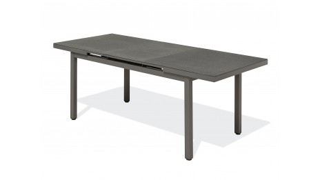 Table de jardin DANIA (160/210x90 cm) en aluminium et spraystone avec rallonge automatique - GRIS ANTHRACITE