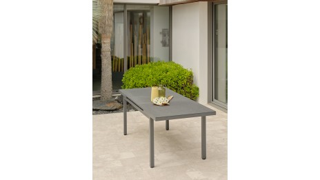 Table de jardin DANIA (160/210x90 cm) en aluminium et spraystone avec rallonge automatique - GRIS ANTHRACITE