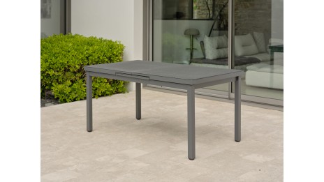 Table de jardin DANIA (160/210x90 cm) en aluminium et spraystone avec rallonge automatique - GRIS ANTHRACITE