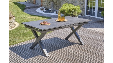 Table de jardin FLORIDE (180/240x100 cm) en aluminium et plateau en céramique avec rallonge automatique - GRIS ANTHRACITE