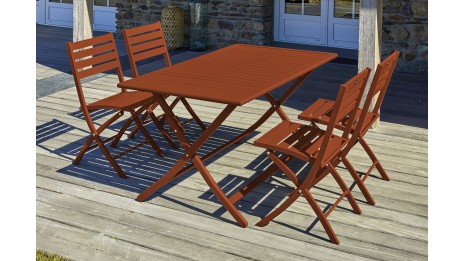 Lot composé d'une table de jardin MARIUS-TB140-TERRA pliante et de 4 chaises MARIUS-CP-TERRA pliantes