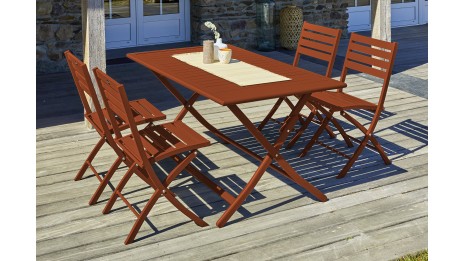 Lot composé d'une table de jardin MARIUS-TB140-TERRA pliante et de 4 chaises MARIUS-CP-TERRA pliantes