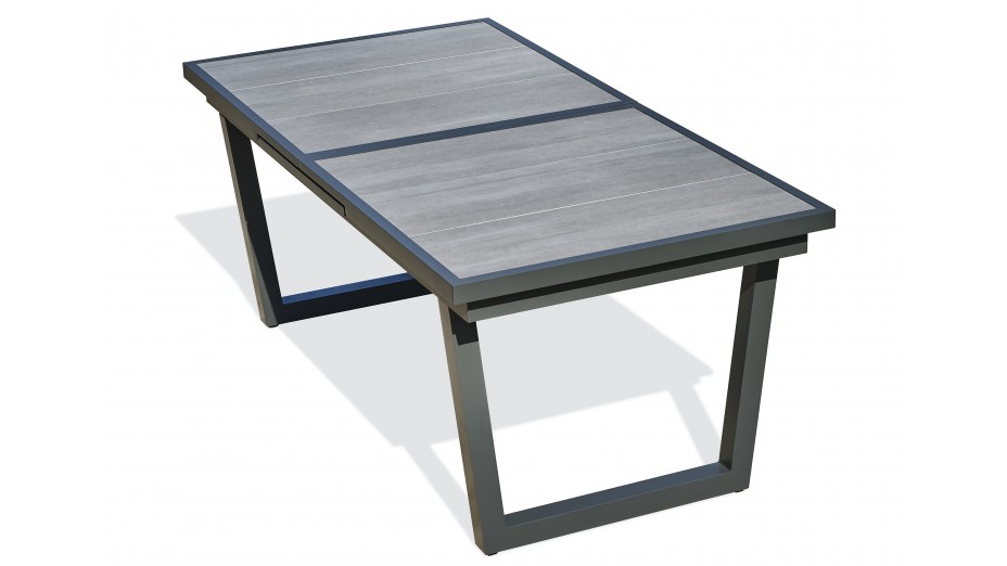 Table de jardin OLHOS (191/251x95 cm) avec rallonge automatique en aluminium et céramique - GRIS ANTHRACITE