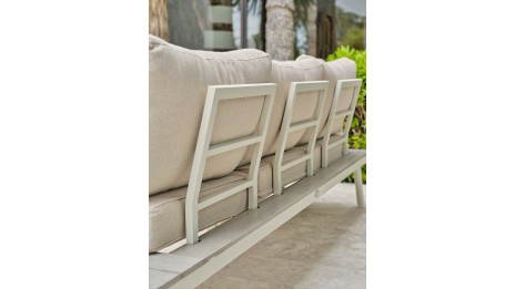 Salon de jardin d'angle OSAKA 5 places aluminium imitation bois gris et aluminium - BLANC