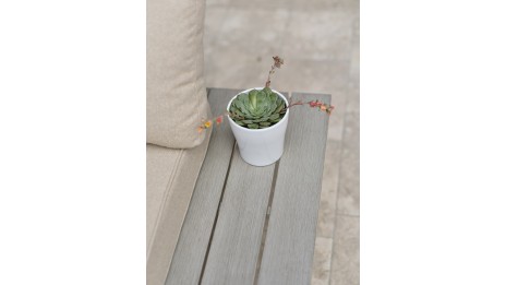 Salon de jardin d'angle OSAKA 5 places aluminium imitation bois gris et aluminium - BLANC