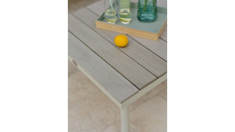 Salon de jardin d'angle OSAKA 5 places aluminium imitation bois gris et aluminium - BLANC