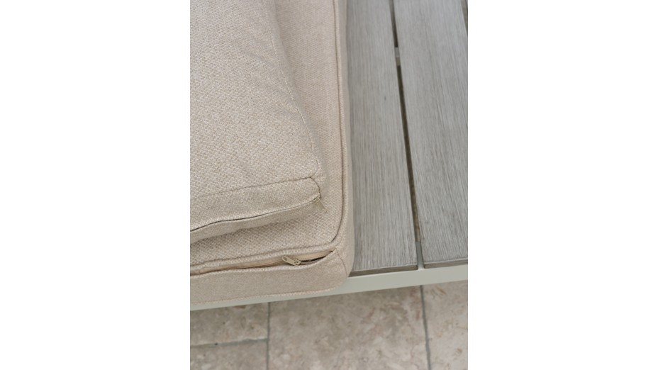 Salon de jardin d'angle OSAKA 5 places aluminium imitation bois gris et aluminium - BLANC