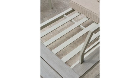 Salon de jardin d'angle OSAKA 5 places aluminium imitation bois gris et aluminium - BLANC