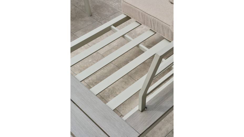 Salon de jardin d'angle OSAKA 5 places aluminium imitation bois gris et aluminium - BLANC