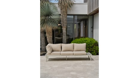 Salon de jardin d'angle OSAKA 5 places aluminium imitation bois gris et aluminium - BLANC