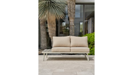 Salon de jardin d'angle OSAKA 5 places aluminium imitation bois gris et aluminium - BLANC