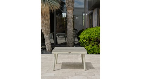 Salon de jardin d'angle OSAKA 5 places aluminium imitation bois gris et aluminium - BLANC