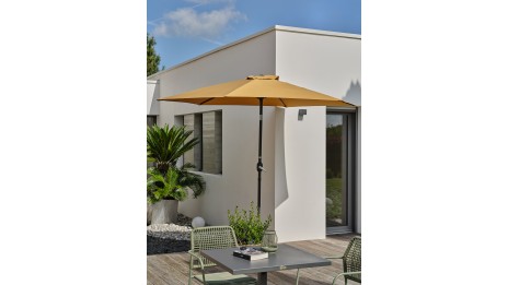 Parasol MARBELLA (diam. 2,7 m) à manivelle en aluminium gris anthracite et polyester - MOUTARDE